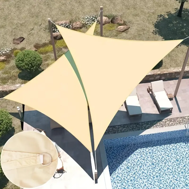1Pc Beige Triangle Sun Shade Sail, Heavy-Duty Waterproof UV Block Canopy, Outdoor Sun Shades For Patio, Breathable & Durable Outdoor Sunshade Patio Awning with Reinforced Loops, Ideal for Poolside, Backyard, Garden, For Sun and Rain Protection