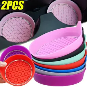 2Pcs New Non-slip Water Cup Pad Car Interior Coaster Bling Decoration Anti-skid Rubber Cup Bottle Mat Accessories Car Accessory