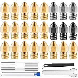 36 Piece Mk8 3D Printer Nozzle Set, 0.4mm Brass and Quenched Steel Nozzles, Includes 10 Rods, Tweezers, Wrench, Compatible with Ender 3, Cr-10