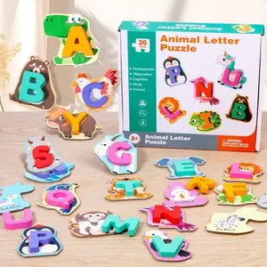 Wooden Animal Letter Puzzle, 26pcs/set Wooden Animal Letter Puzzle, Early Education Toy, Educational Toy for Kids, Shape Recognition Puzzles, Puzzles for Toddlers