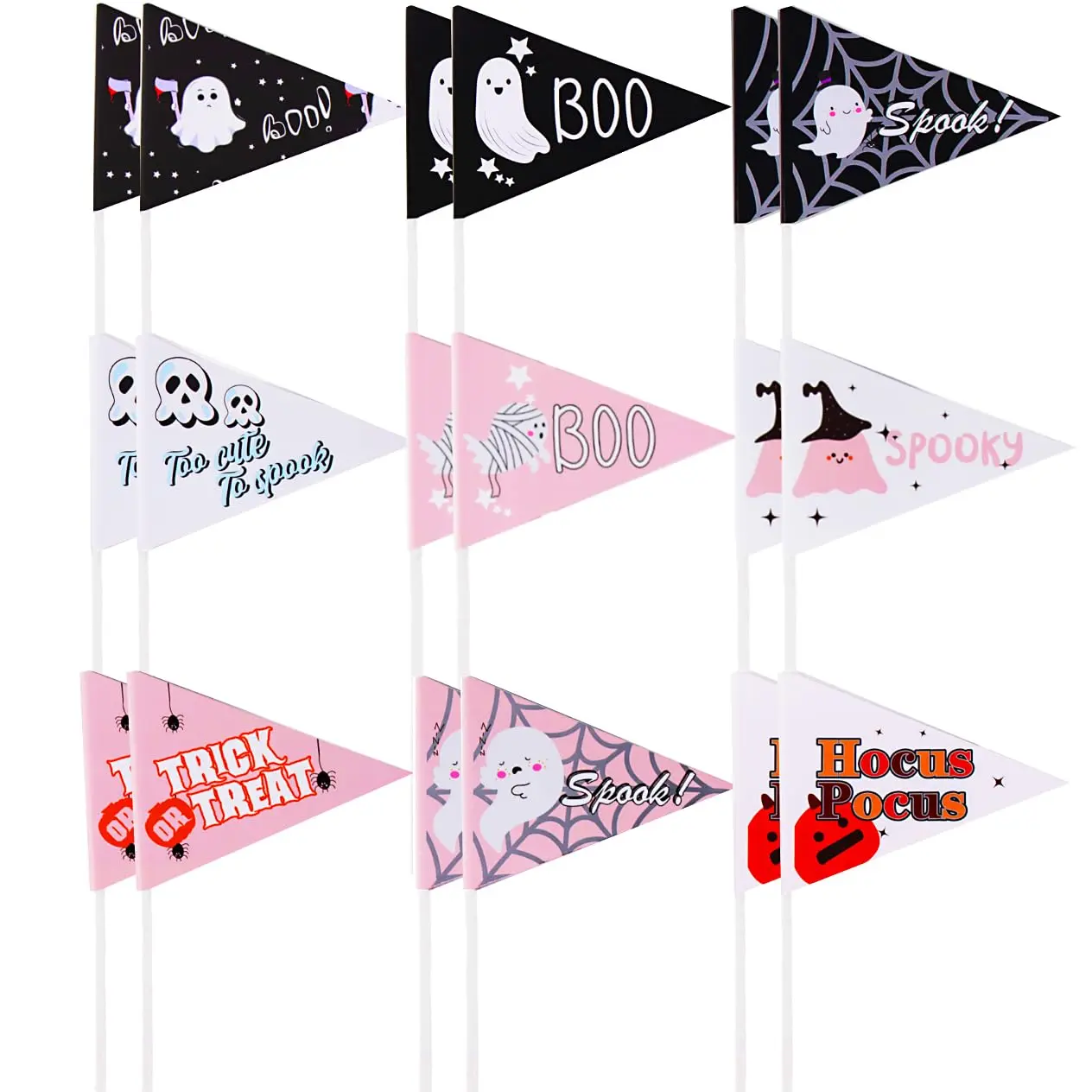 18Pcs Ghost Boo Halloween Pennant Flags Boo Basket Pennant Flags- Perfect for Halloween Decorations & Parties, Black&Pink