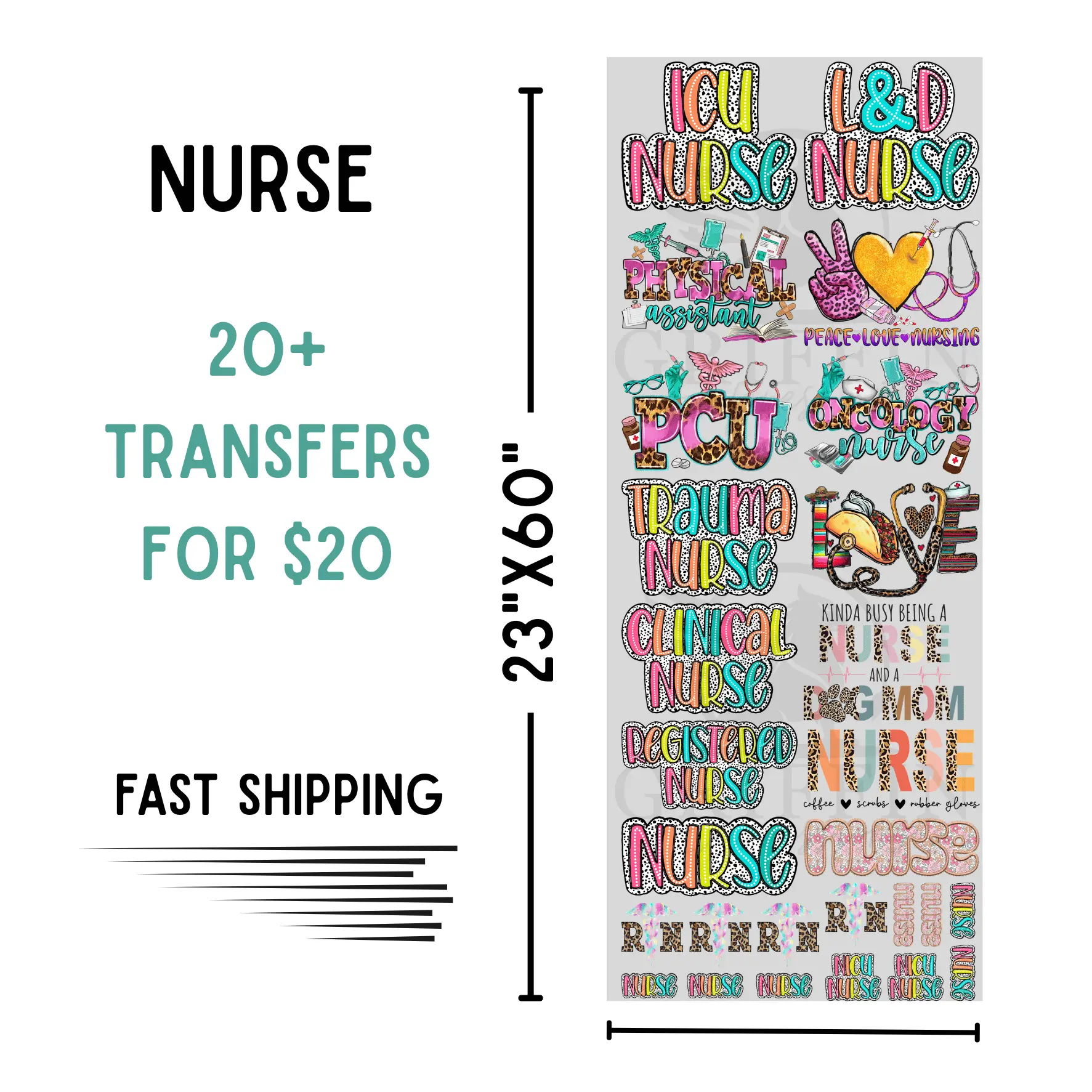 Nurse | Dollar Deals DTF Transfer Gang Sheet For Graphic Tees