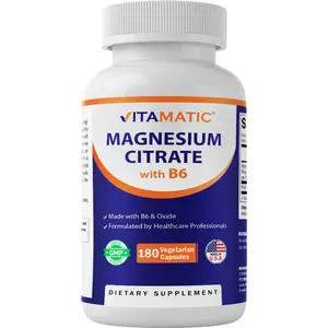 Vitamatic Magnesium Citrate Non-GMO Mineral Supplement - 500mg per Serving, 180 Gluten-Free Vegetarian Capsules, 150mg Elemental Magnesium, Added B6 for Max Absorption, Supports Muscle & Heart Health, Non-Gmo Mineral Supplements