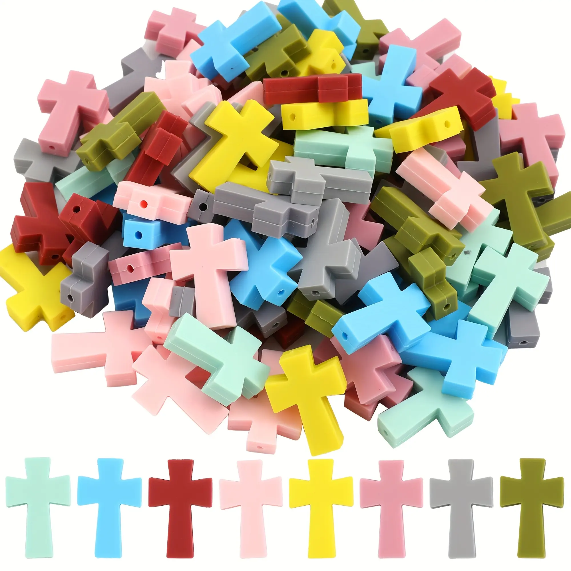 30pc Colorful Cross-shaped Silicone Beads - High quality, durable, odorless - Used for mixed-color flat loose-spaced beads in DIY handicrafts, jewelry-making stringing pens, telephone lanyards, and bag pendants