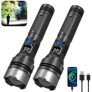 2pack High Lumens Rechargeable LED Flashlights,Ultra-Bright Flashlights with LCD Power Display,Zoom-able Torch Handheld Flashlight for Emergency,Hurricane,Outages,Outdoor Camping,Hiking