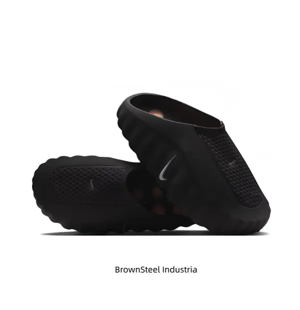 Black Thick-Soled Mule Slides, Orange Spherical Massage Outsole, Breathable Fabric Upper, Pre-Game Recovery Tech Slides