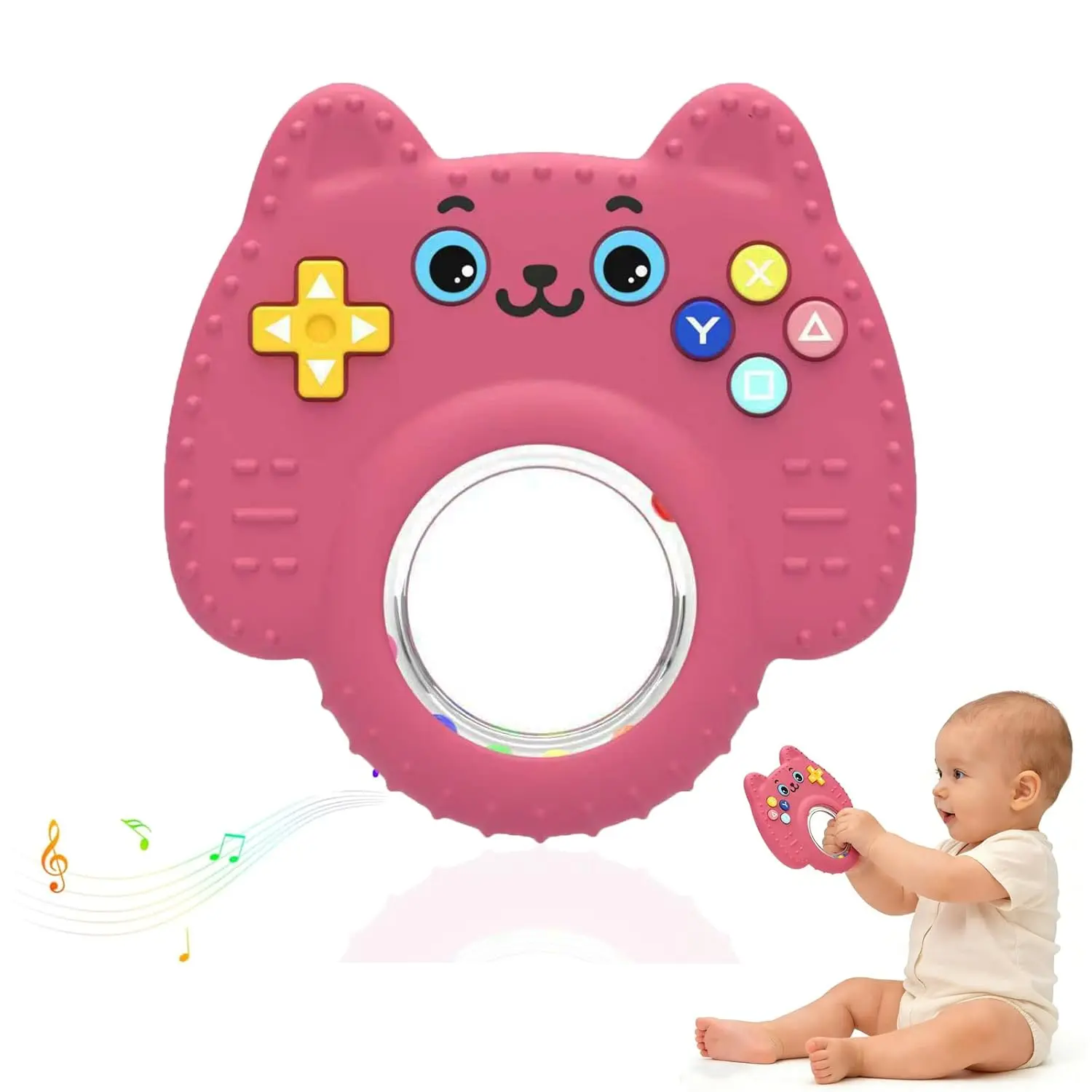 Baby Teething Toys for Infants 0-6-12 Months, Silicone Remote Control Teether Toy, Sensory Chew Rattle for Babies, BPA Free Teething Relief Toy for Newborn Boys & Girls, Pink