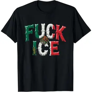 SUMMER GRAPHIC Fresh FXXK ICE Mexico Flag Look T - Shirt With Bold Anti ICE Soft Cotton Crew Neck Short Sleeve Casual Classic Graphic Tee for Men Comfortable Versatile Everyday Wear