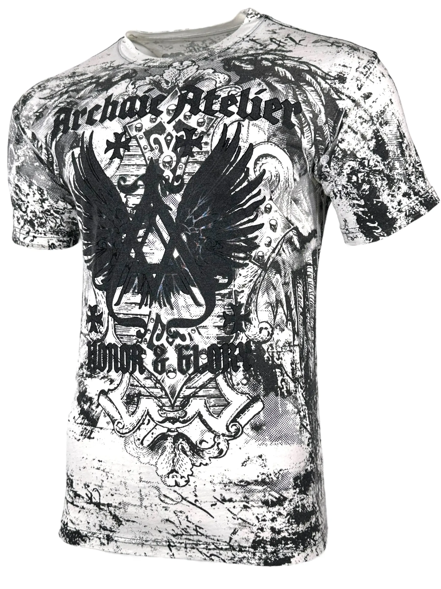 ARCHAIC Men's Fitted Cut Achilles All Over Print Streetwear T-Shirt - Lightweight Short-Sleeve Cotton-Blend Polyester, Made in USA, Tops