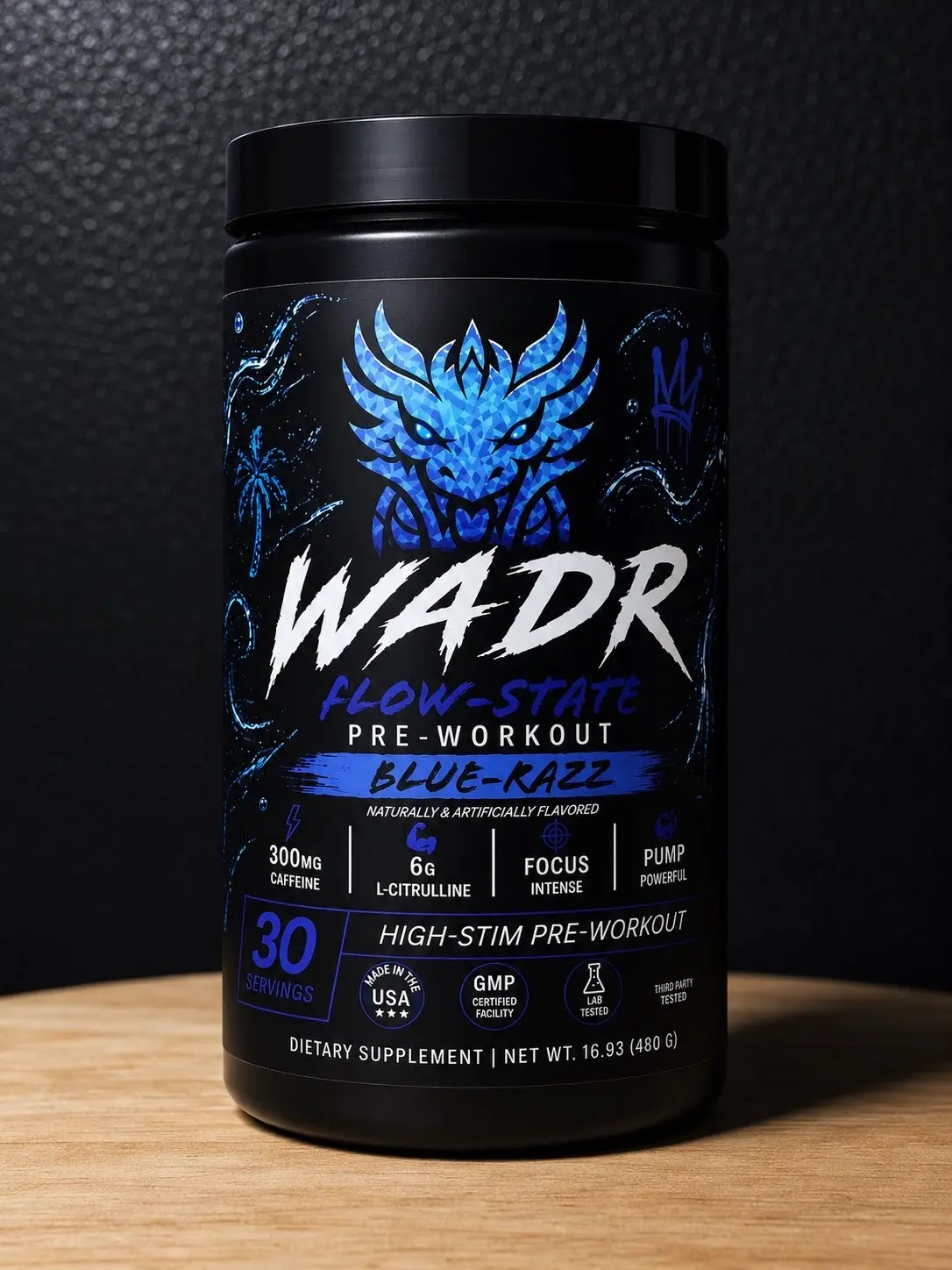 WADR Flow-State Dietary Pre-Workout Fitness Supplement - Healthcare, Blue Razz Flavor, 30 Servings