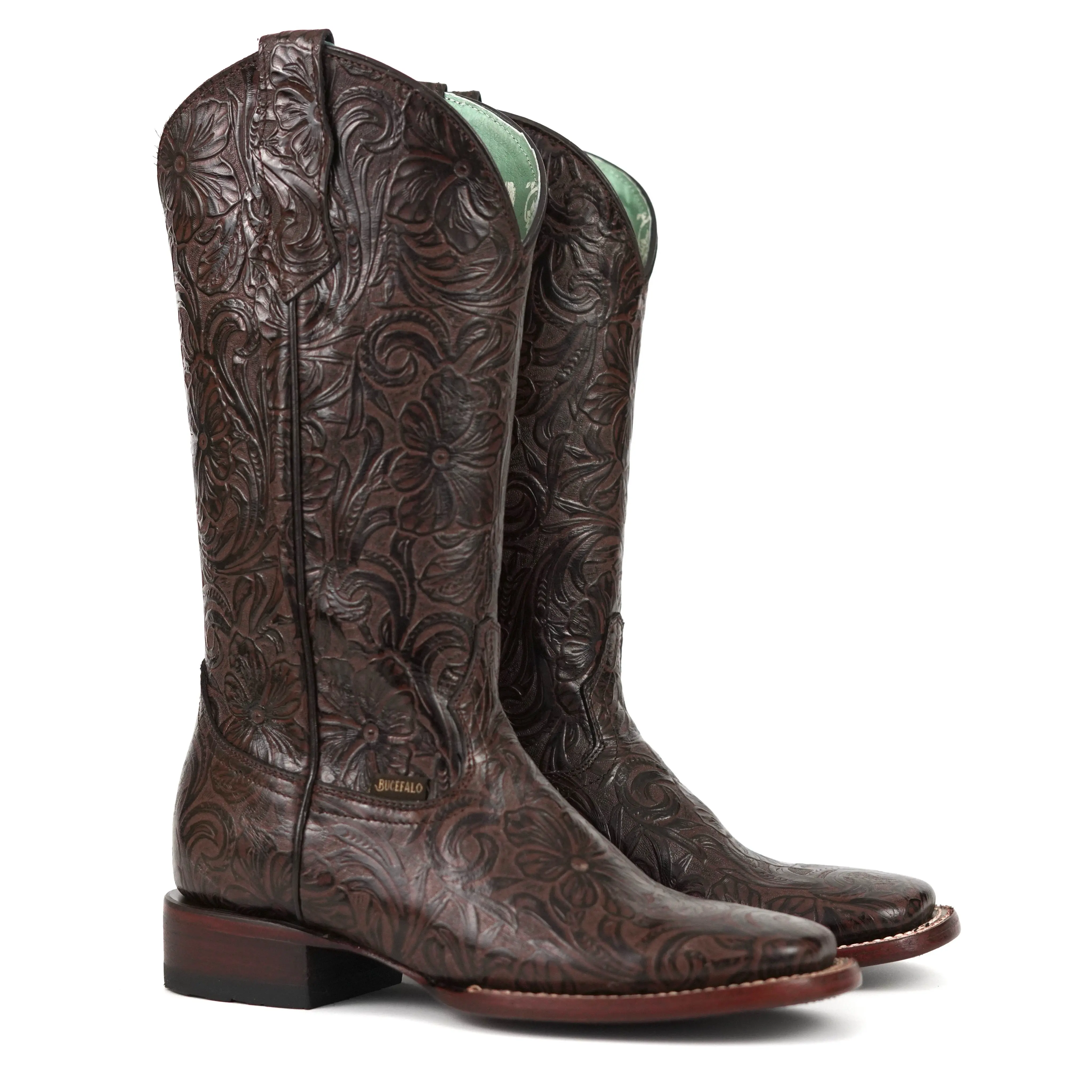 072 CAMI SINCELADA WOMENS TOOLED LEATHER COWGIRL BOOTS BROWN FLORAL EMBOSSED WESTERN STYLE