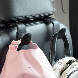 Car Hooks Universal Car Vehicle Back Seat Headrest Hanger Holder Hook Microfiber Leather & Stainless Steel for Bag Purse Cloth Drink Grocery (Black)