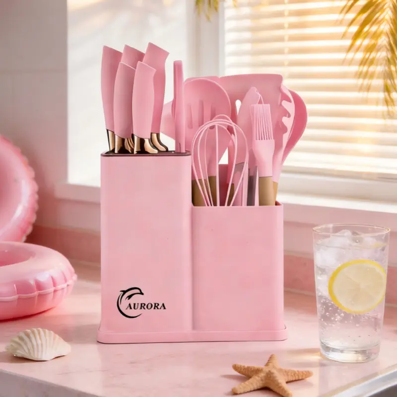 19-Piece Durable Eco-Friendly Silicone Kitchen Utensils Set - Cool-Touch Wood Handles, Heat Resistant, Nonstick, Bamboo Storage Container, Modern Kitchen Gadgets for Home Cooking