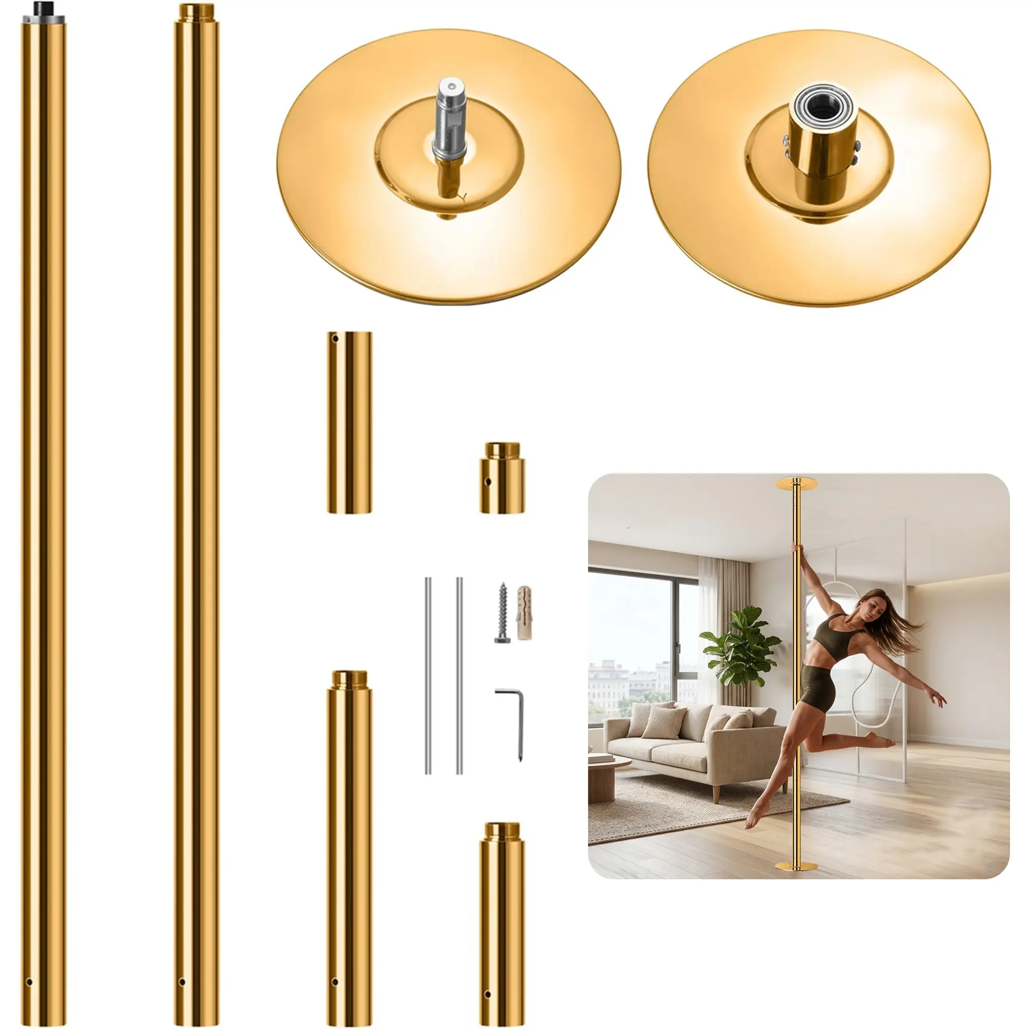 Professional Dancing Pole Kit, Heavy-Duty Steel Dance Pole, Height Adjustable Removable Spinning Static Dual Mode, Portable Dance Equipment for Home, Studio, Gym and Stage Performance
