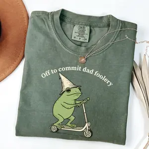 Dad Frog Comfort Colors Shirt Off to Commit Dad Foolery T-Shirt Funny Frog Scooter Gift For Dad Funny Dada Shirt Pregnancy Announcement Tee