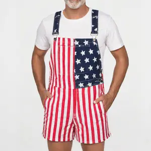 Unisex Patriotic Coveralls, American Flag Overall Shorts with Stretchy Denim, Semiquincentennial 2026 Edition Romper, Stretchy Jumpsuit for Daily Workwear, 4th of July Beach Vacation Outdoor Fashion Spring Summer