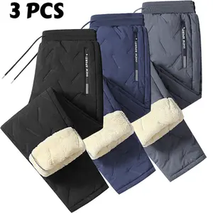 Men's Warm Thermal Winter Pants with Zippered Pockets Snowpants Ideal for Hiking Workouts & Outdoor Activities Machine sweatpants men Perfect for Extreme Cold Weather Layered Solid Color Design Regular Fit Menswear Top 3PCS Stylish Trouser pants men wear