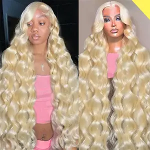 Gk 613 13x6 Lace Front Wig Human Hair 28 Inch Blonde Wig Human Hair 200% Density Body Wave HD Blonde Lace Frontal Wig Pre Plucked 613 Lace Front Wig Human Hair