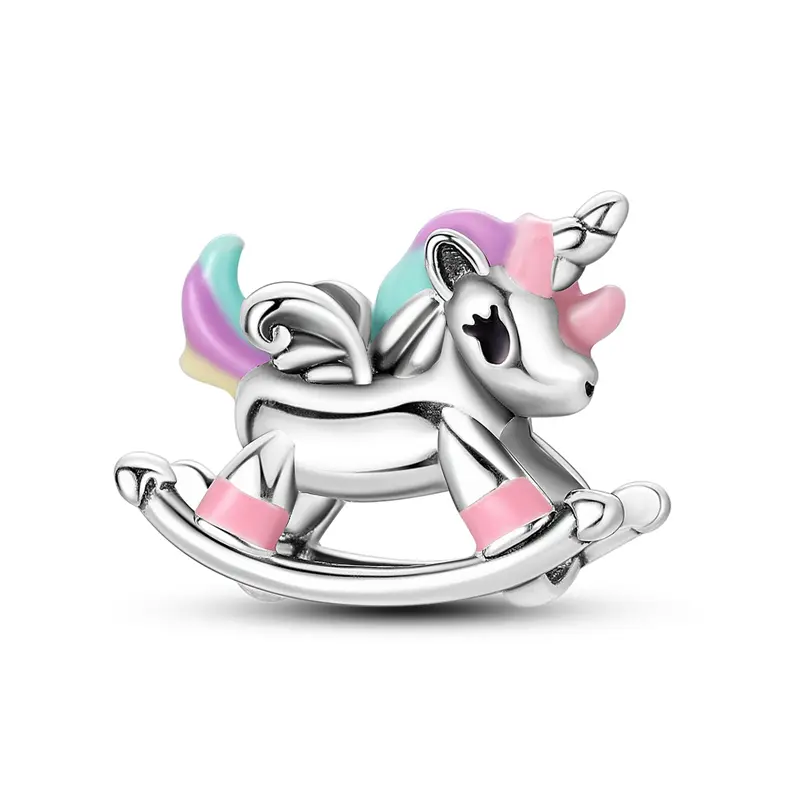 MULA S925 Silver-plated rocking horse unicorn beads, perfect for women and girls as birthday, Christmas or Valentine's Day gift, can be matched with Pandora bracelets and necklaces