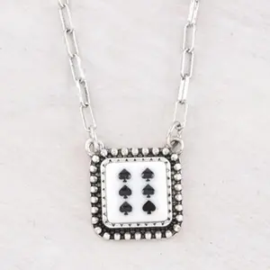 Dice Pendant Necklace - Square Design with Spade Symbols on Chain Jewelry