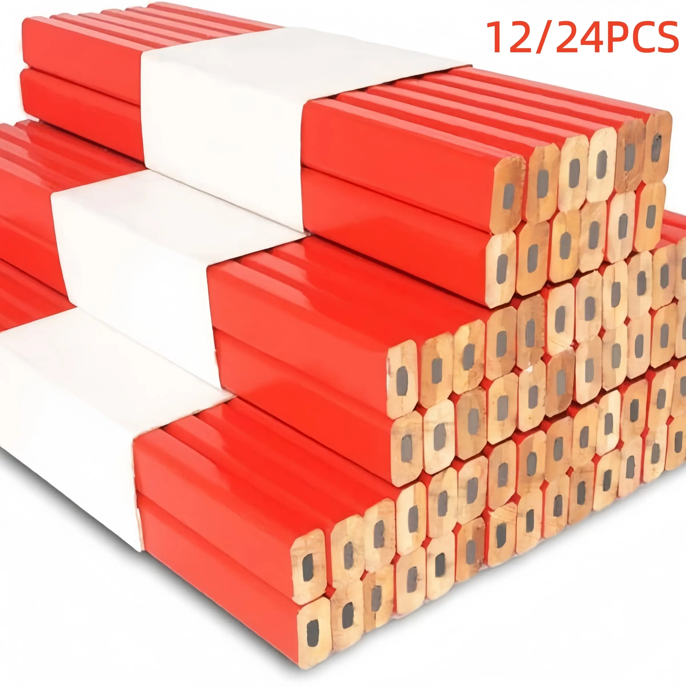 Woodworking Pencil Set, 12/24 Pieces, Advanced Octagonal Marking Tool, Hard Leads, Ideal for Craftsmen and Handicrafters, Stationery
