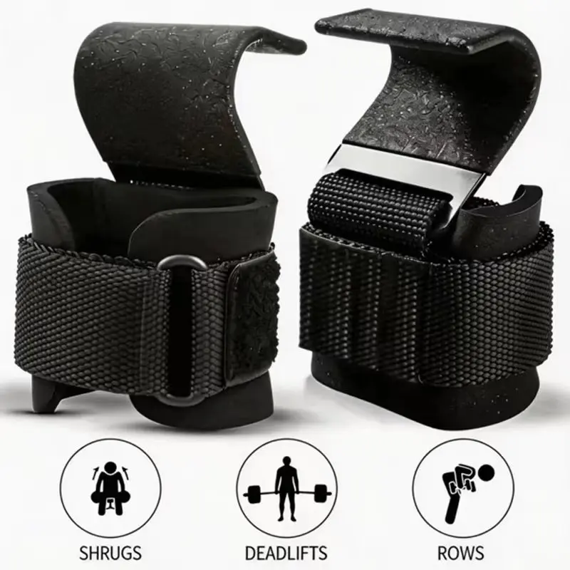 Heavy-Duty Weight Lifting Hooks with Padded Nylon Wrist Support and Solid Steel Grips for Powerlifting, Gym Workouts & Deadlifts, Upright Rows, Cable Rows, Shoulder Shrugs, Strength Training