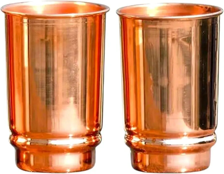 Pure Copper Drinkware Tumblers - Set of 2 Ayurvedic Glasses, 11.83 Fl Oz Each, Ideal for Home, Office, Gifting