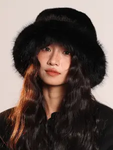 Women's Faux Fur Hat, Warm Winter Fisherman Cap, Small Face Design, Large Head Size, Fashionable Bucket Hat, Casual Daily Use, Fitted Hats