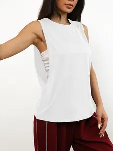 Women's Sleeveless High Elasticity Vest, Loose Fit Round Neck Top for Gym Running Outdoor Casual Sports Wear, Sleeveless Gym Tops