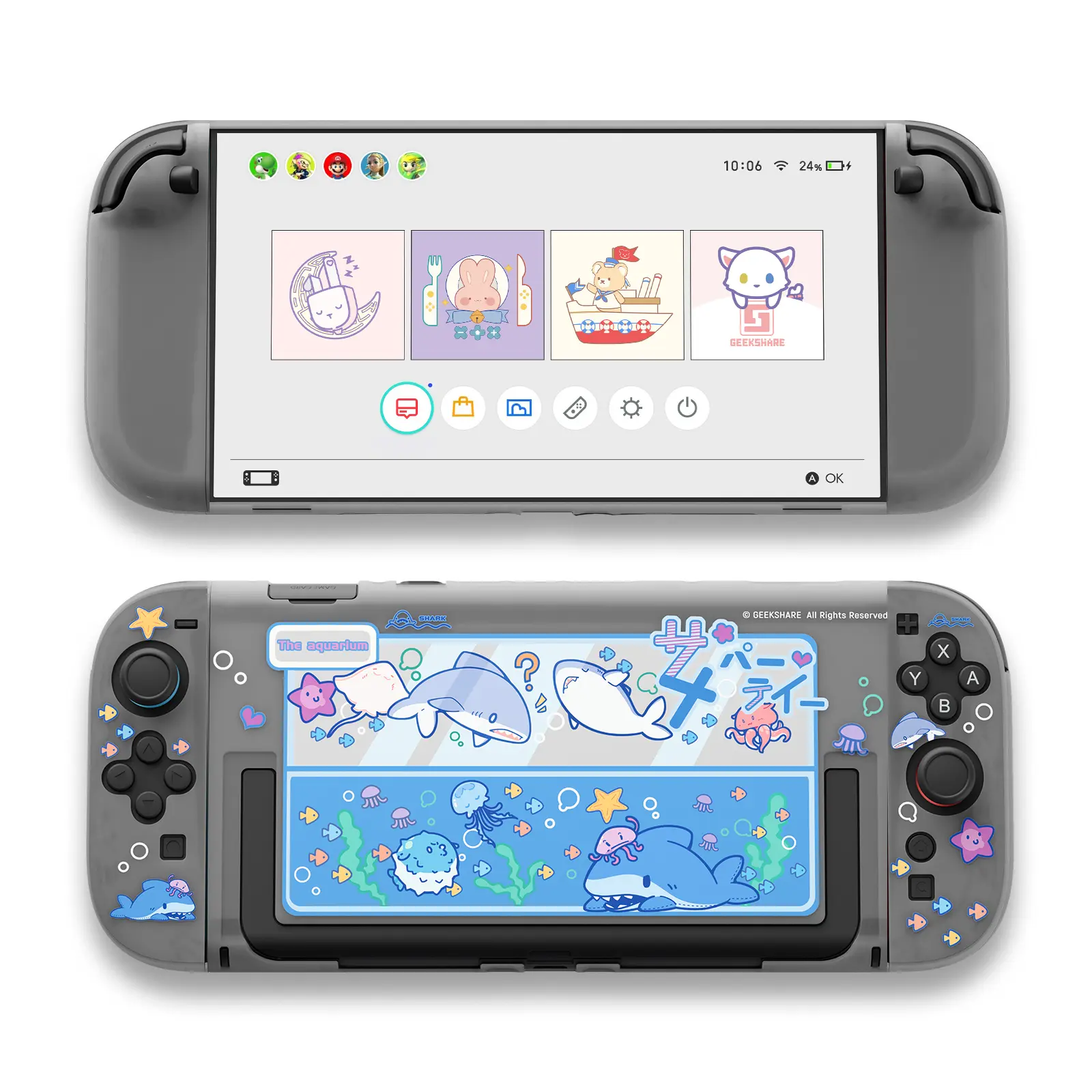 Geekshare Shark Party Protective Case for Nintendo Switch 2 -Blue Slim Semi-Translucent Shell Cover, Anti-Scratch Grip