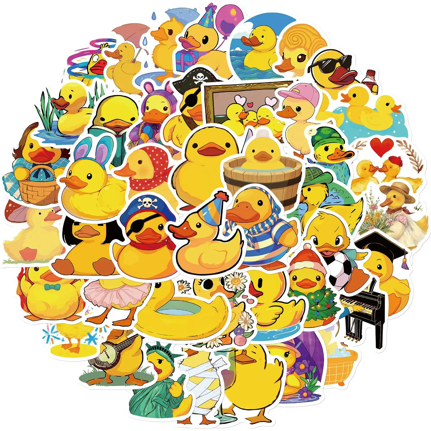 Duck Pattern Sticker, 50pcs Waterproof Self Adhesive Decor Paper, Decor Sticker for Gift Greeting Card Water Bottle Laptop Phone, Adhesive Stickers
