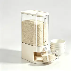 Airtight Transparent 22 Lbs Grain Dispenser with Measuring Scoop & Lid, Kitchen Accessories for Dry Food Storage Organization, Pantry Preservation Bucket Gift for Mom Non-slip
