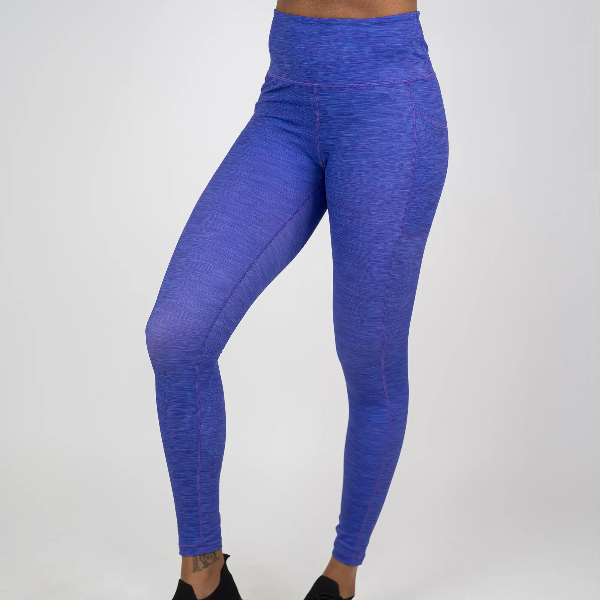 C V G Women's Heathered High-Waist Fitted Leggings with Pockets - Soft Compression Polyester Spandex Fabric, Squat-Proof, Body Shaping All-Day Athleisure Leggings for Everyday Wear Womenswear Bottom