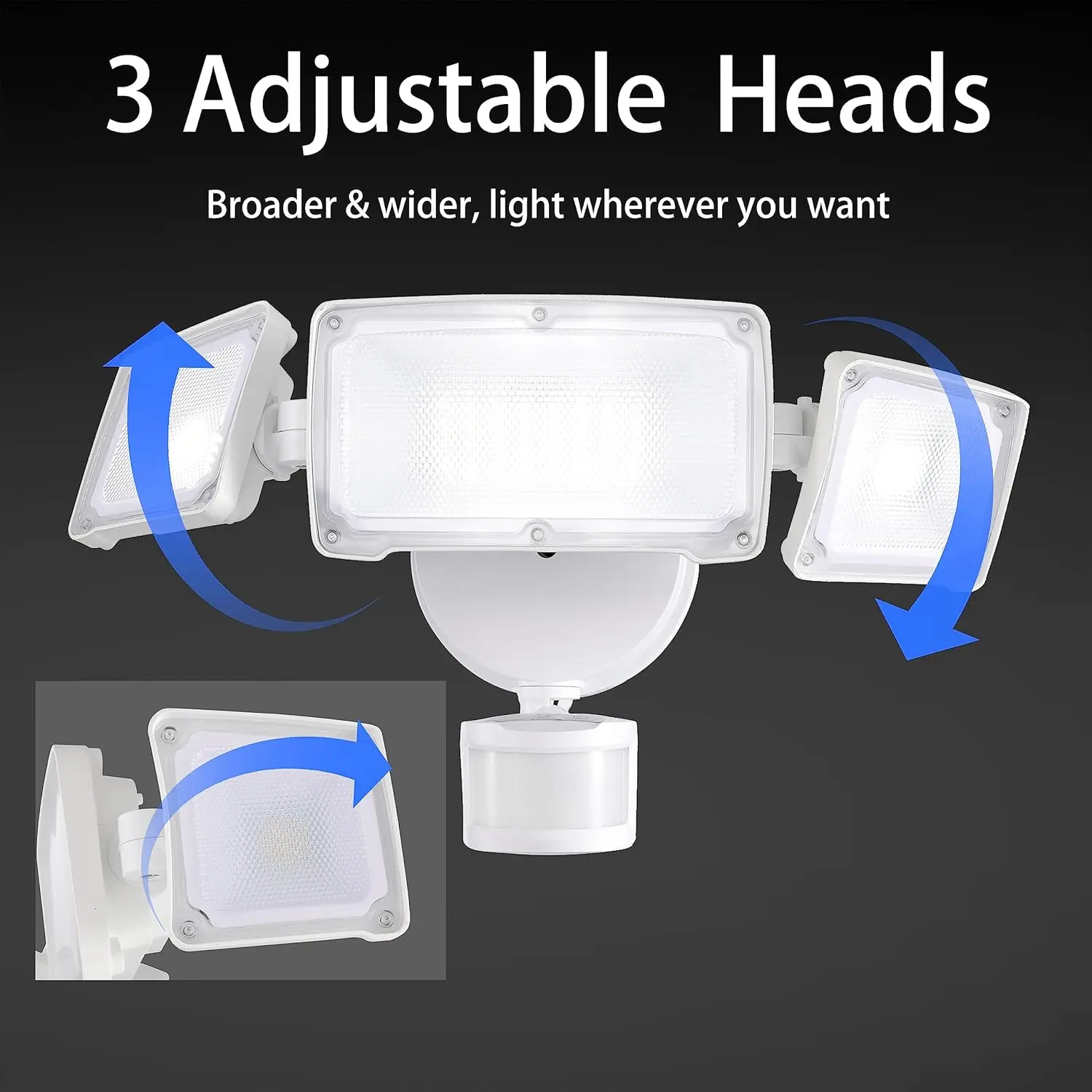 LED-MATE LED Flood Light Ultra-Bright Weather-Resistant with 3 Adjustable Heads for Porch Deck Yard Security USA Made