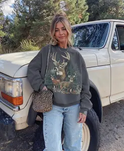 [Sale Up To 30%] + [Free Ship] Retro Deer Graphic Sweater Vintage Cabin Pullover Grandpa Core Forest Crewneck 90s Nature Top Woodland Rustic Sweatshirt