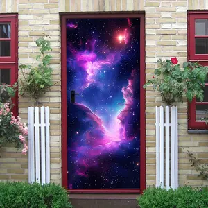2pcs Cosmic Nebula Vinyl Wall Stickers Dreamy Starry Sky Bedroom Background Decorative Stickers Living Room Entrance Corridor Ceiling Self Adhesive Wallpaper Kids Room Creative Starry Sky Decals Removable Eco