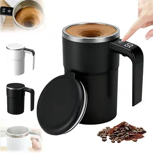 Automatic Stirring Coffee Cup with Temperature Display, Magnetic Stirrer with Lid, USB Charging, Washable, Self Stirring Mug, Travel Mug for Coffee Tea Hot Chocolate, 380ml
