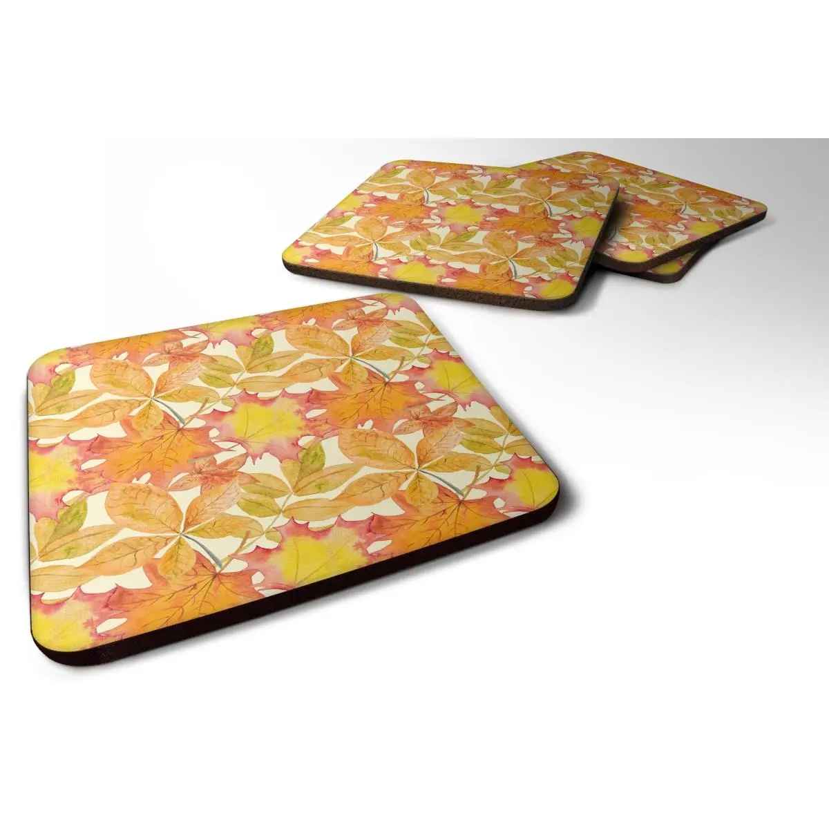 Watercolor Fall Leaves Foam Coasters, Set of 4, Kitchen Tableware Accessories