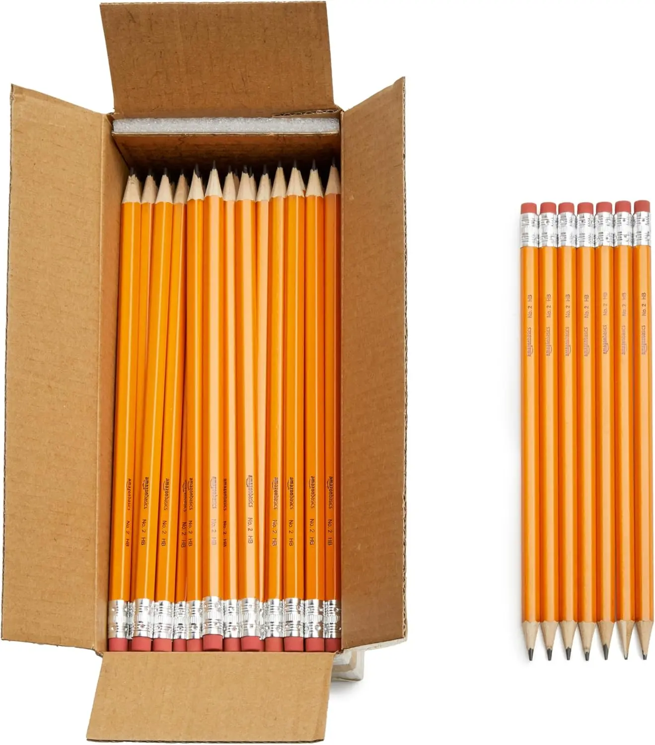 Amazon Basics Wood-Cased #2 HB Soft Lead Pencils, Pre-Sharpened with Erasers, Office Stationery for Writing & Drawing, Teacher Supplies, 150-Count Yellow