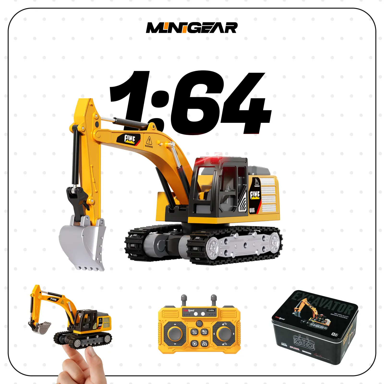 MiniGear 1/64 Mini Alloy RC Excavator – Construction Vehicle with Lights & Sounds, USB-C Rechargeable, Multi-Function Handle Remote & App Control, Premium Metal Gift Box – Perfect travel toy, Easter & Christmas Gift for Boys, Girls & Adults summerwins