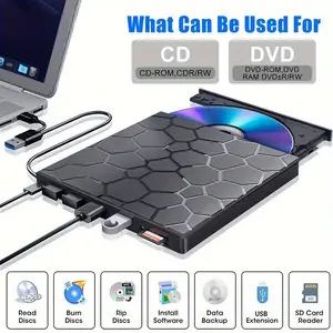 Laptop external CD/DVD drive, laptop DVD player, 8-in-1 USB 3.0 ultra-thin portable, CD drive external USB CD reader, compatible with desktop Windows 11/10/8/7 Linux