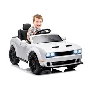 【GARVEE】Licensed Dodge Challenger 12V Electric Ride-On Car with Remote Control, LED Lights, Bluetooth, MP3, Battery Display, Volume Control - Multiple Colors Including White, Black, Red, Pink, Police, and Blue
