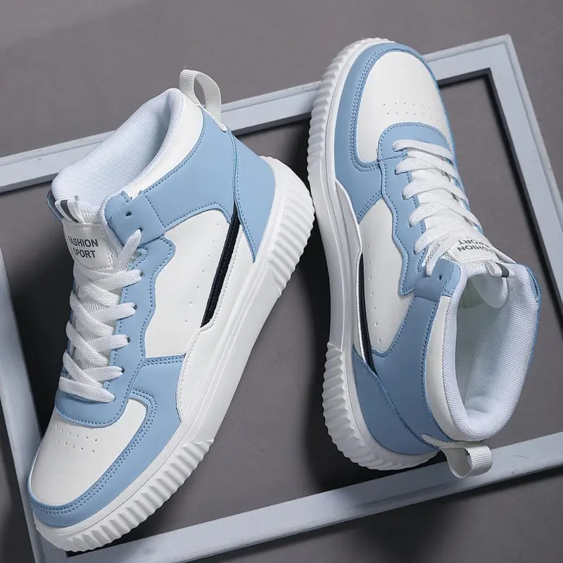 Men's Colorblock Lace Up High Top Skate Shoes, Casual Comfortable Breathable Sports Shoes, Fashionable Skate Shoes for Outdoor Sports, Colorblock Patchwork Design Sneakers, Footwear Sneakers