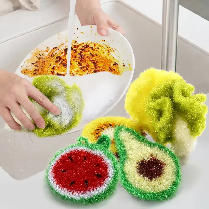 5 Pcs/set Scratch-Free Hand-KnittedMultipurpose Dish Scrubbers,Reusable KitchenScouring Pads Sponges for Washing