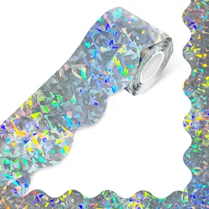 60 Feet Bulletin Board Borders, Holographic Scalloped Rolled Border Trim for School, Classroom & Offices