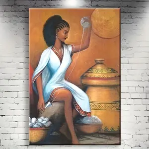 Ethiopian Cultural Handwoven Fabric Artwork Vintage Oil Canvas Hanging Decoration for Living Room Bedroom Bathroom Indoor Outdoor Ready to Hang Use Perfect Gift for Friends Family Artistic Photo Print Ornaments