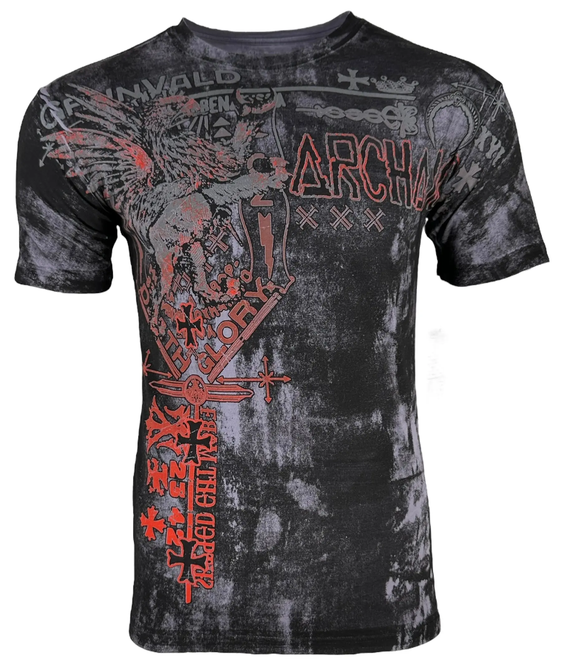 Archaic Men's Hearth Graphic T-shirt - Casual Fitted Cut Crewneck with Front and Back Print, 100% Cotton, Tshirt, Round Neck, Front Back Print