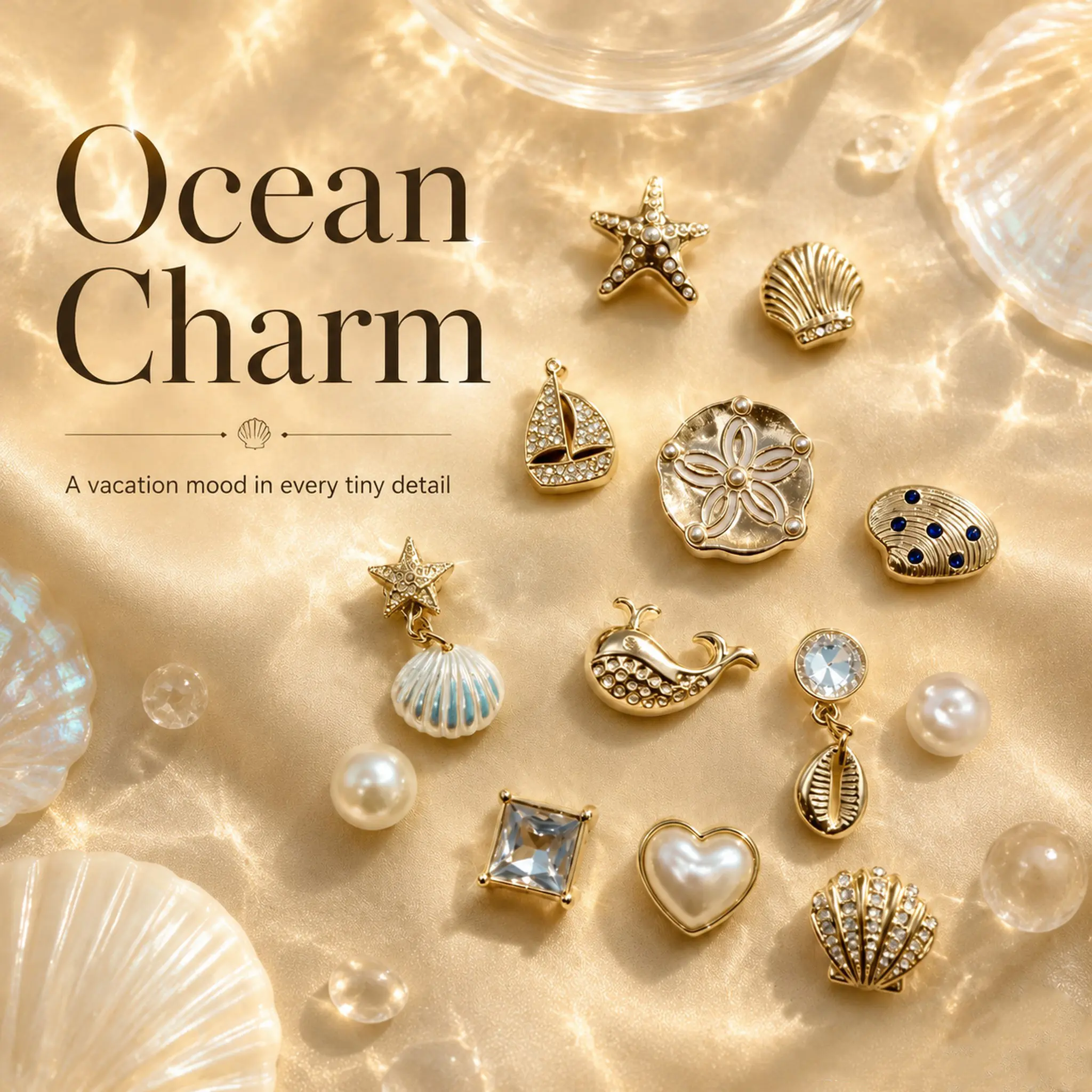 13-Piece Ocean Shoe Charm Set, Summer Beach Plastic Clog Decor with Rhinestones, DIY Embellishments for Women & Girls, Birthday Gift Ideas, Sailboat, Whale, Shoe Charms Set, Sparkling Shoe Charms