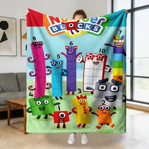 Numberblocks Theme Flannel Blanket, Soft Cozy Throw Blanket, Digital Building Blocks 0–10 Characters, Kids Bed Sofa Learning Decor Gift