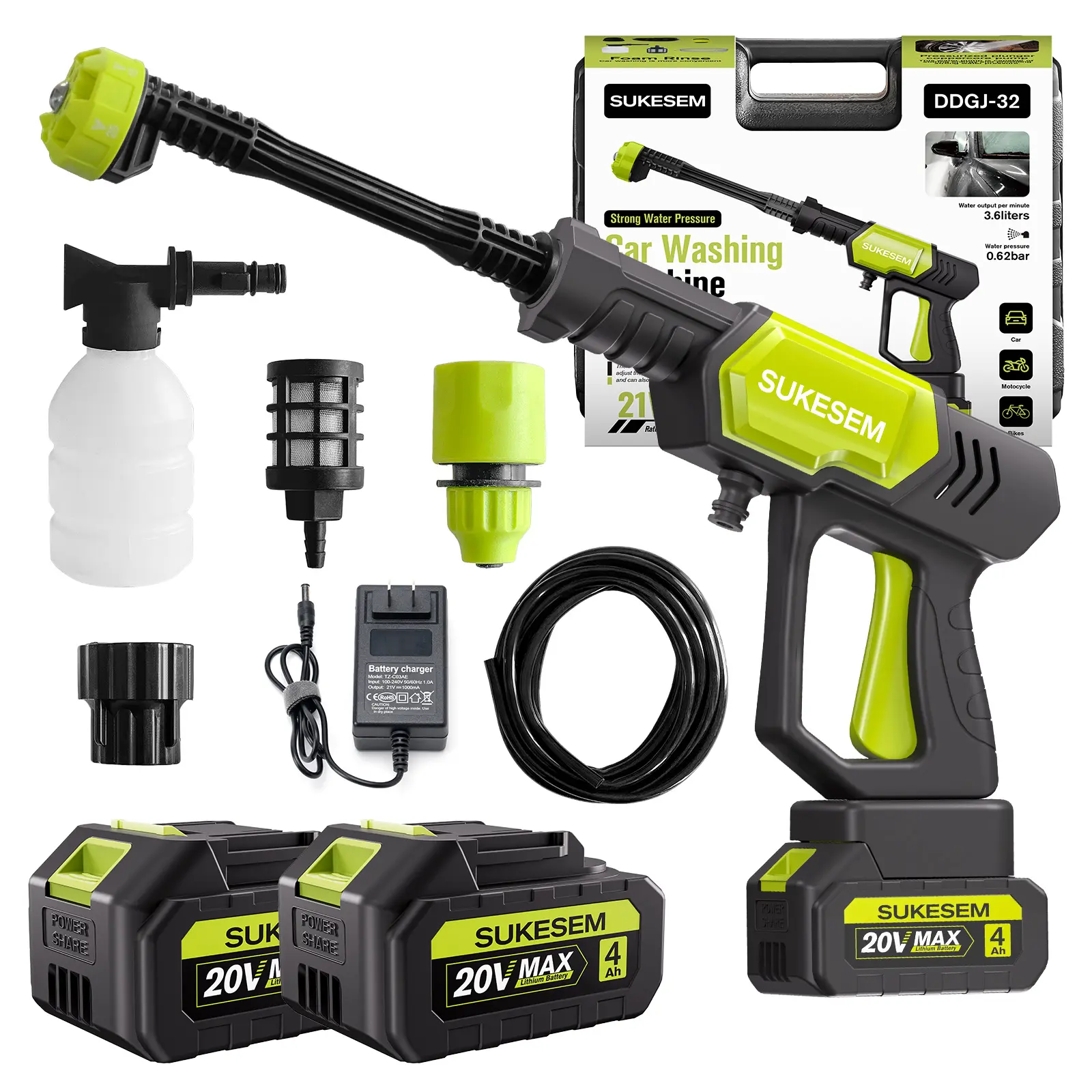 Cordless Pressure Washer, Portable Rechargeable Handheld Power Washer with Car Washing Pump for Car Cleaning, Home Use